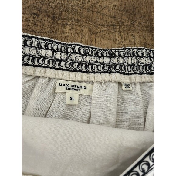 Max Studio Faux Wrap Midi Skirt Linen Blend Beige Black Floral Borders Size XL - Picture 6 of 10